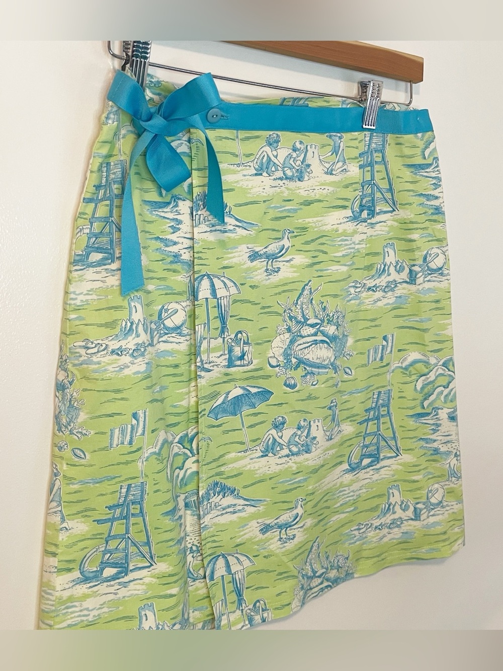 Beach Print Wrap Skirt with Blue Ribbon Style Waist Tie #61